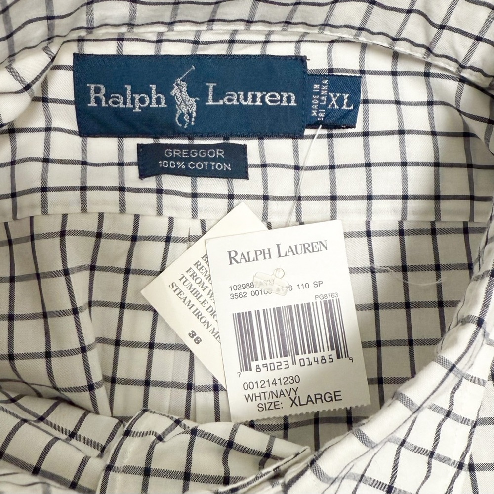 Ralph Lauren Midnight Navy Blue White Checkered Greggor Short Sleeve Button Up - Picture 6 of 12